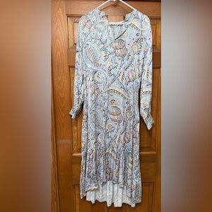 ESQUALO Light Blue Paisley Long Sleeve Dress